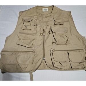 Ausable Beige Multi Pocket Cargo Utility Vest Fishing‎ Photography Travel XXL W